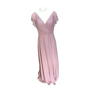 open lace back dress Modest Short Sleeves A Line Tulle Dusty Pink Bridesmaid Dress - main image 1